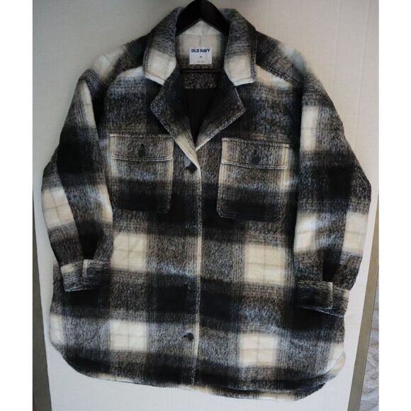 Old Navy Women's Sz 3X Black Plaid Printed Flannel Long Utility Shacket - Picture 11 of 15